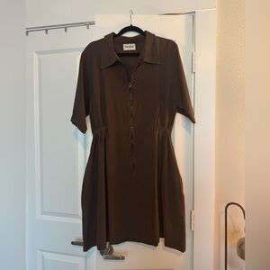 Noble Brown Zip-Front Mini Dress